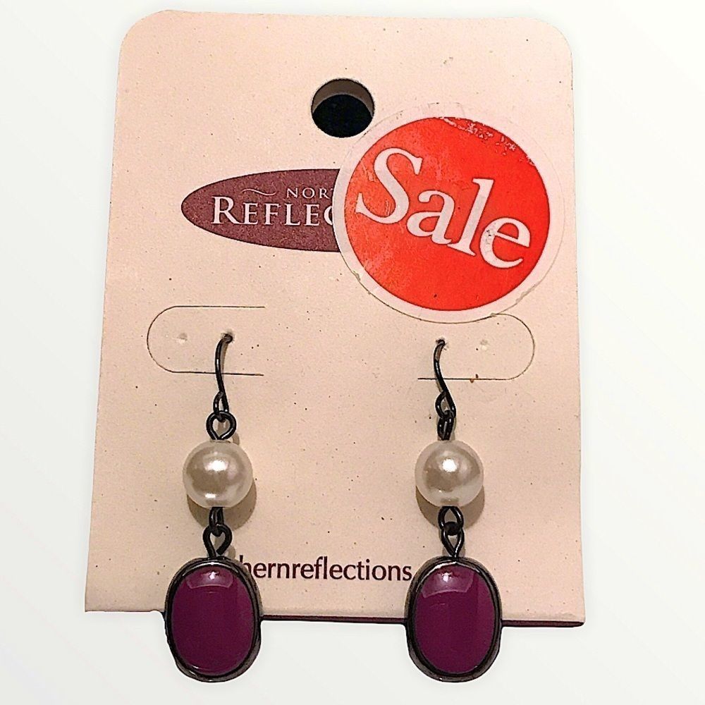 Northern Reflections Plum Faux Pearl Dangly Earrings